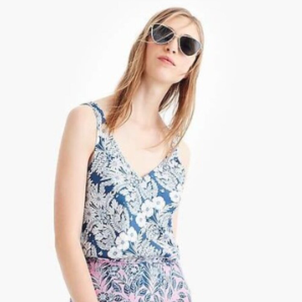 J.Crew x Abigail Borg - Silk Camisole Tank J4543 | Blue & White Floral Size 0